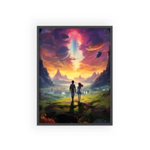 Couple Overlooking Valley at Sunset Framed Poster