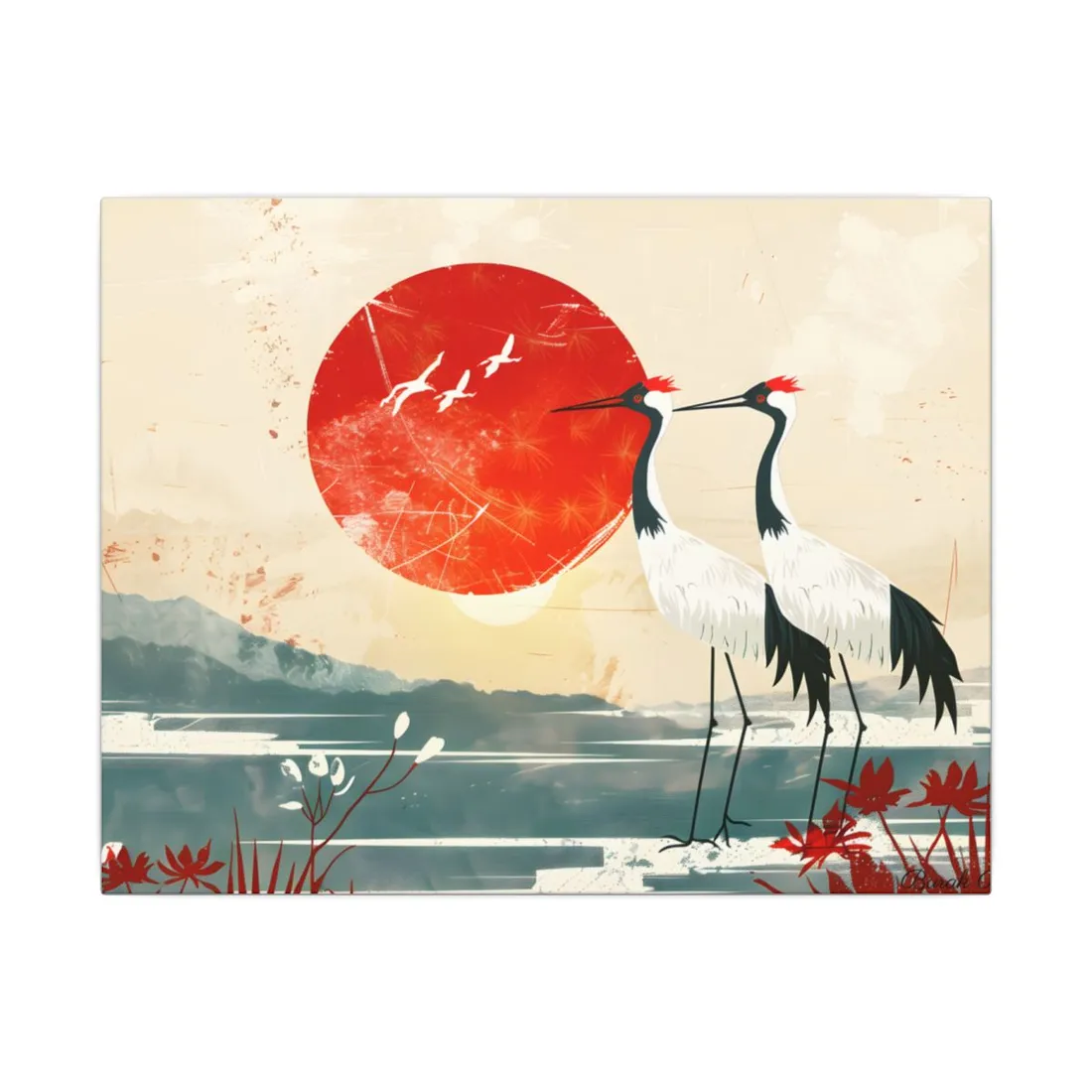 Serene Crane Landscape: Two Industrial Cranes in Nature - Canvas
