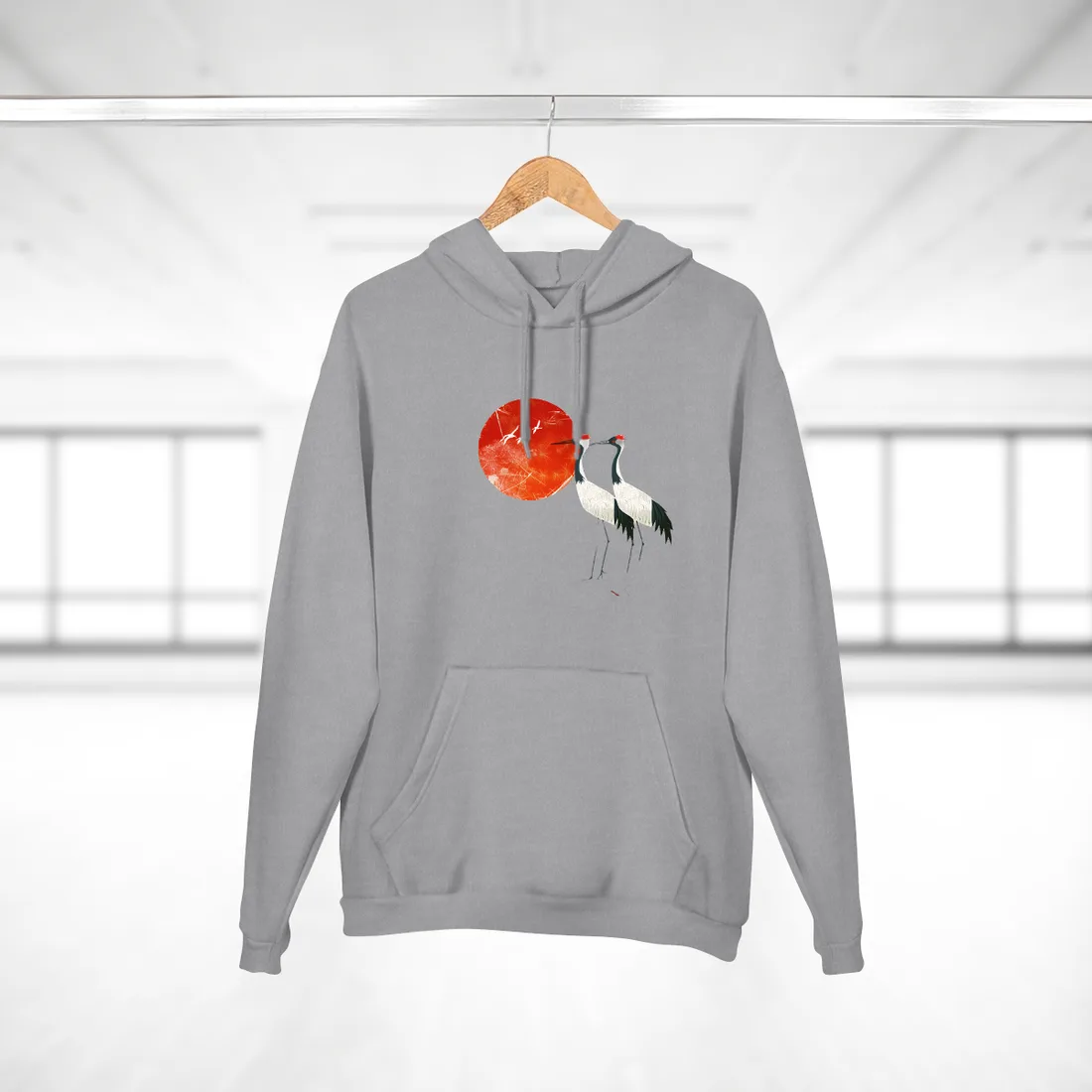Serene Crane Landscape: Two Industrial Cranes in Nature - Hoodie (Heather Grey)
