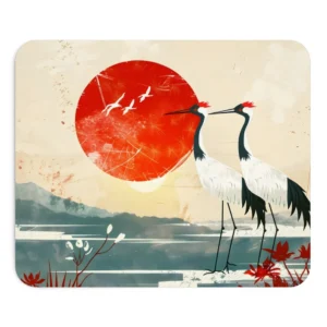 Red-Crowned Cranes and Sun Mouse Pad