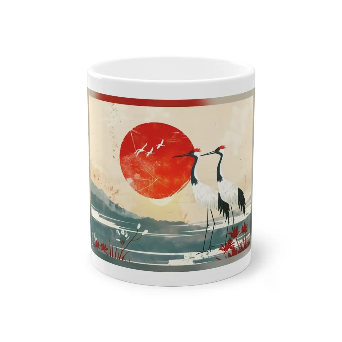 Serene Crane Landscape: Two Industrial Cranes in Nature - Mug