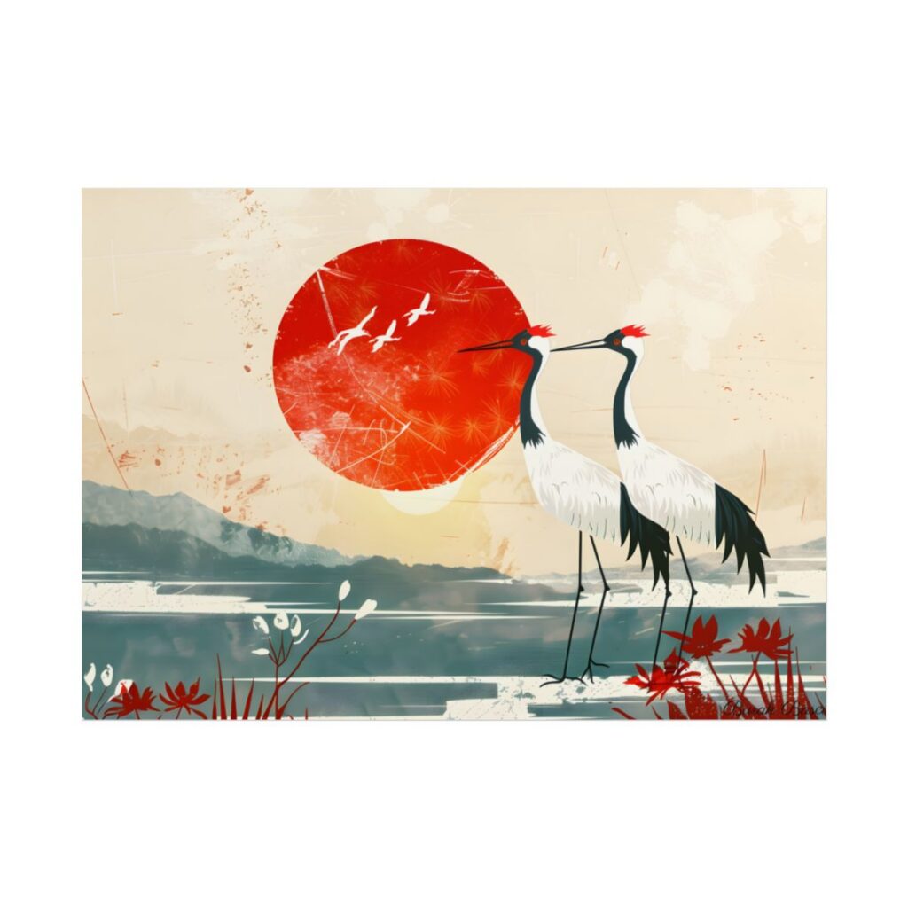 Serene Crane Landscape: Two Industrial Cranes in Nature - Poster