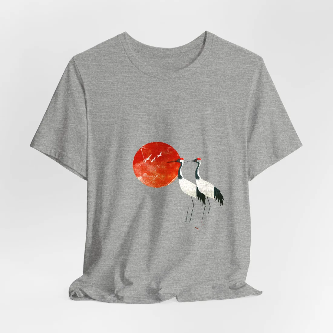 Serene Crane Landscape: Two Industrial Cranes in Nature - T-Shirt (Athletic Heather)
