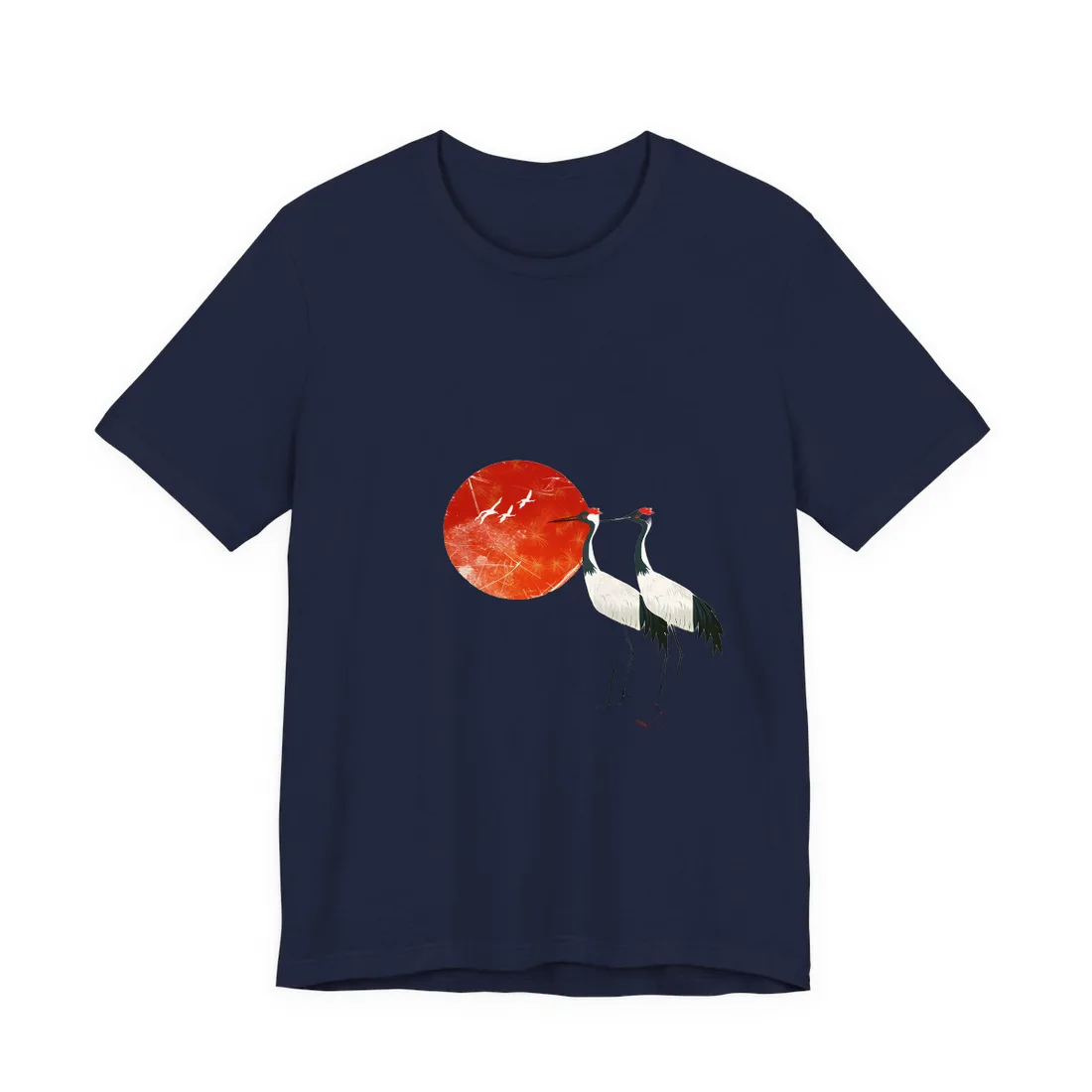 Serene Crane Landscape: Two Industrial Cranes in Nature - T-Shirt (Navy)