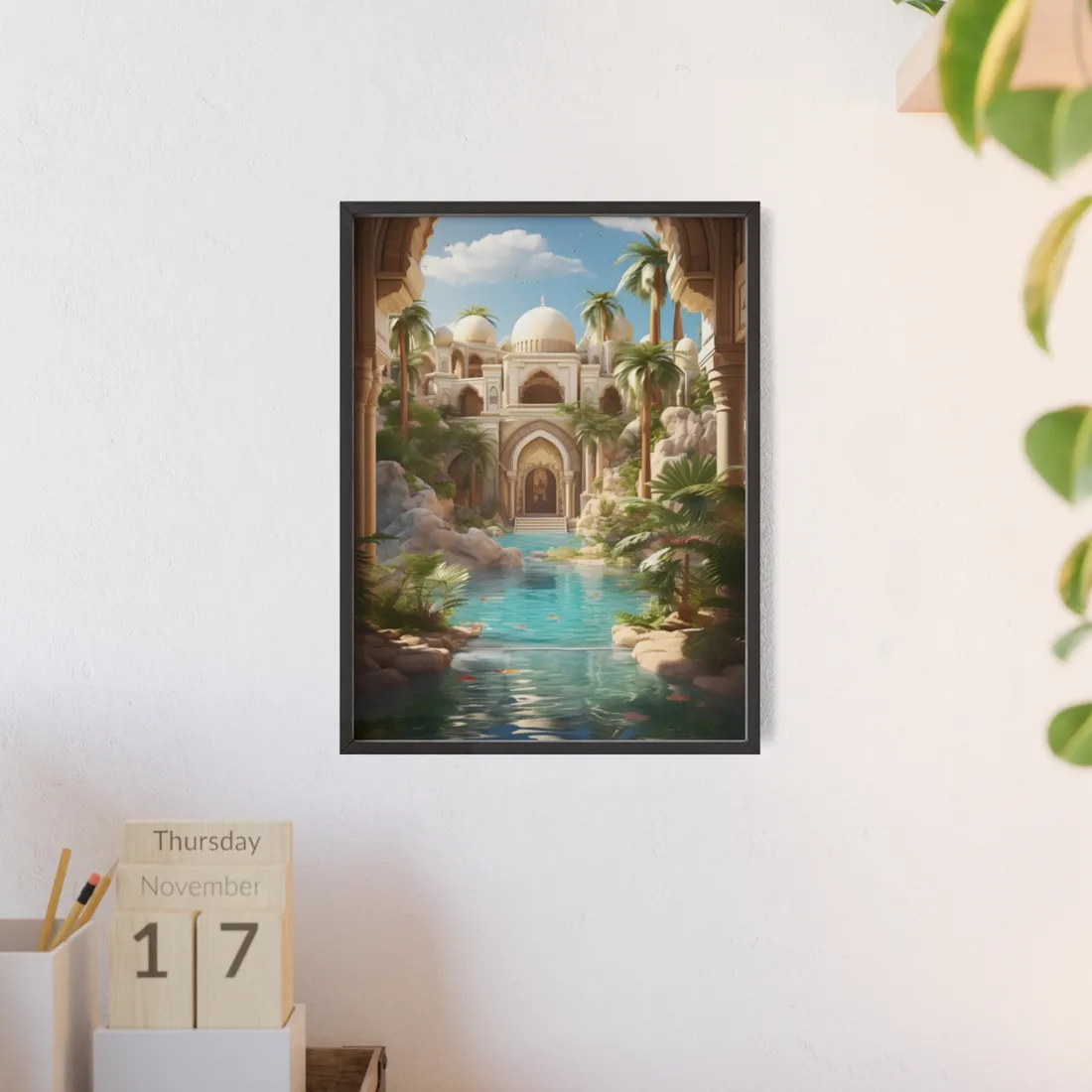 Serene Desert Oasis: Arabian Nights-Inspired - Framed Poster