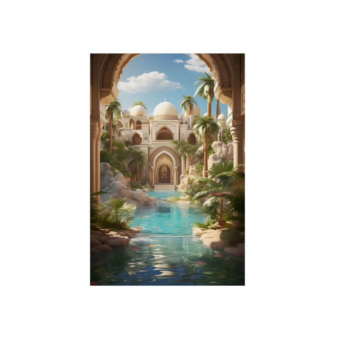 Serene Desert Oasis: Arabian Nights-Inspired - Metal Poster