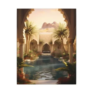 Arched Courtyard with Palm Trees Canvas Print