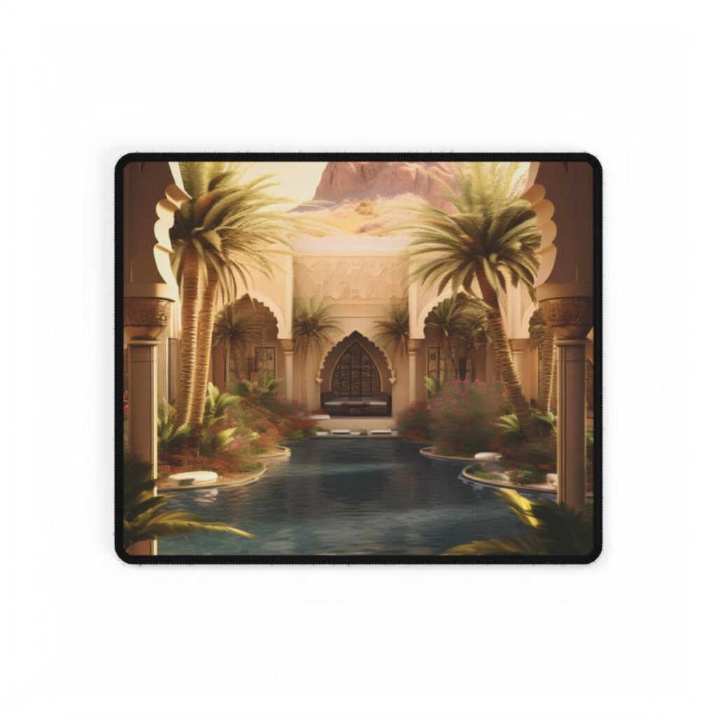 Serene Desert Oasis Art: Arabian Nights-Inspired Print - Desk Mat