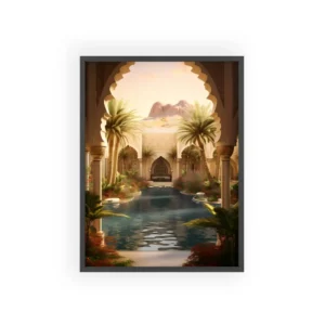 Arched Courtyard with Palm Trees Framed Poster