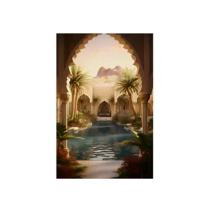 Arched Courtyard with Palm Trees Metal Poster