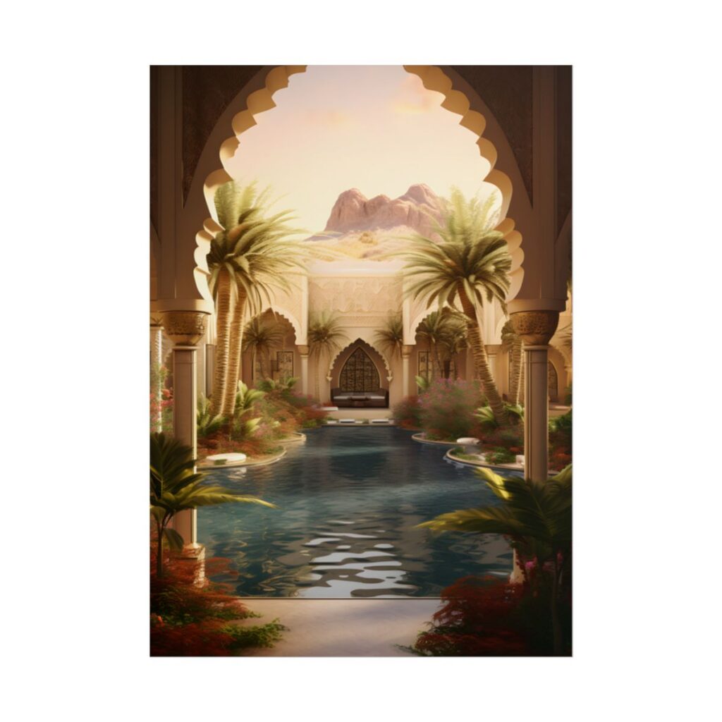 Serene Desert Oasis Art: Arabian Nights-Inspired Print - Poster