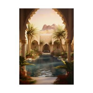 Arched Courtyard with Palm Trees Poster