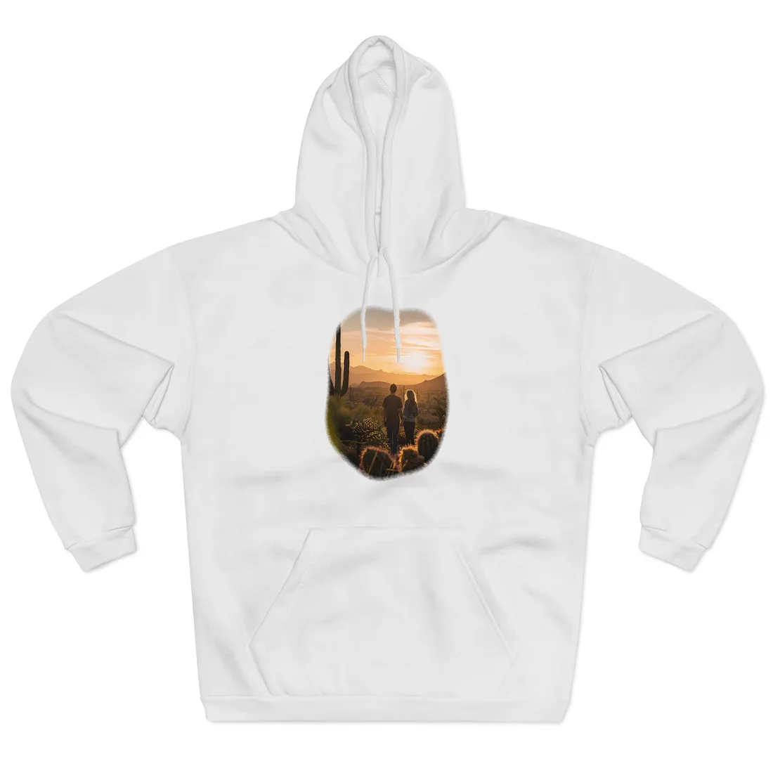 Serene Desert Sunset: Intimate Connection Digital Art - Hoodie (White)