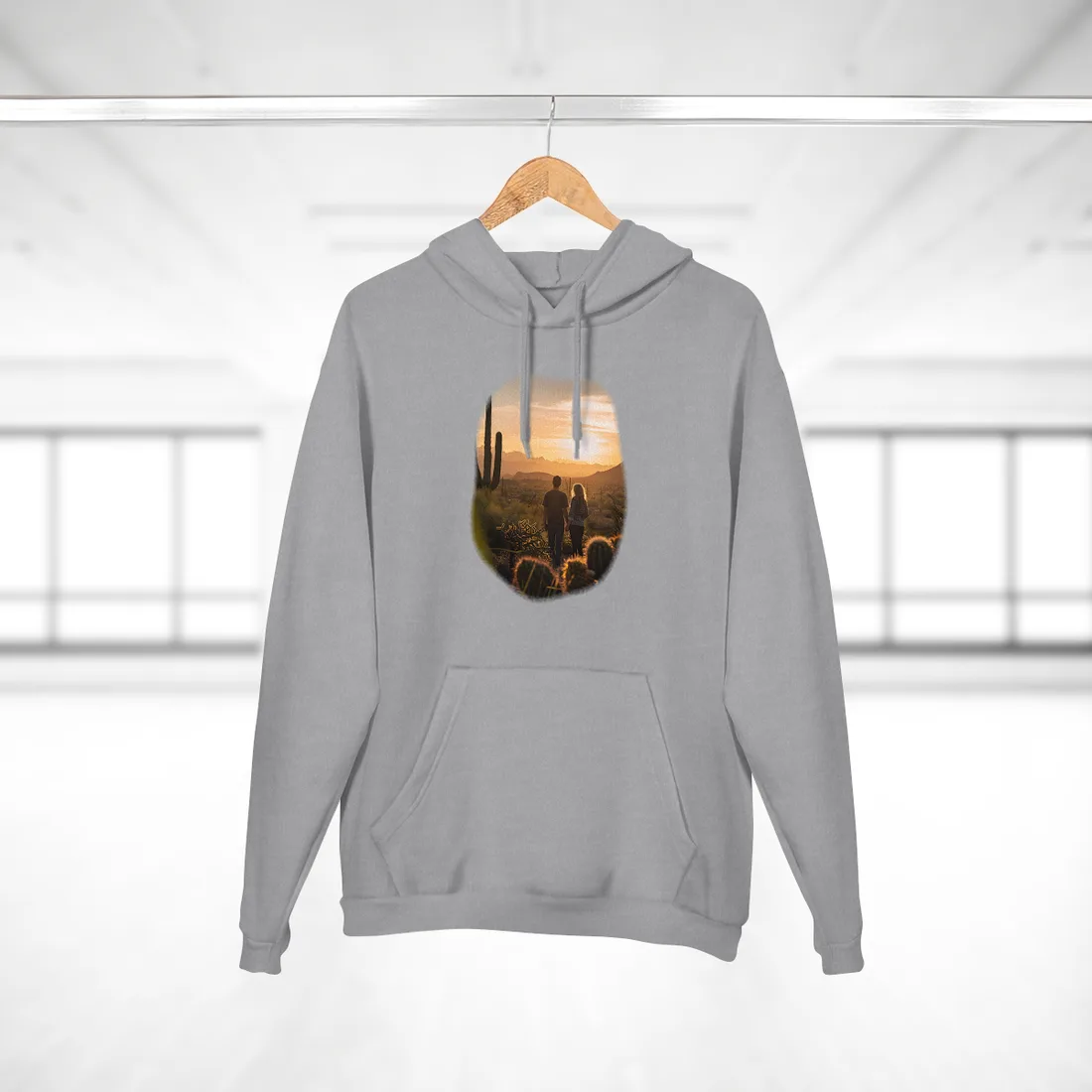 Serene Desert Sunset: Intimate Connection Digital Art - Hoodie (Heather Grey)