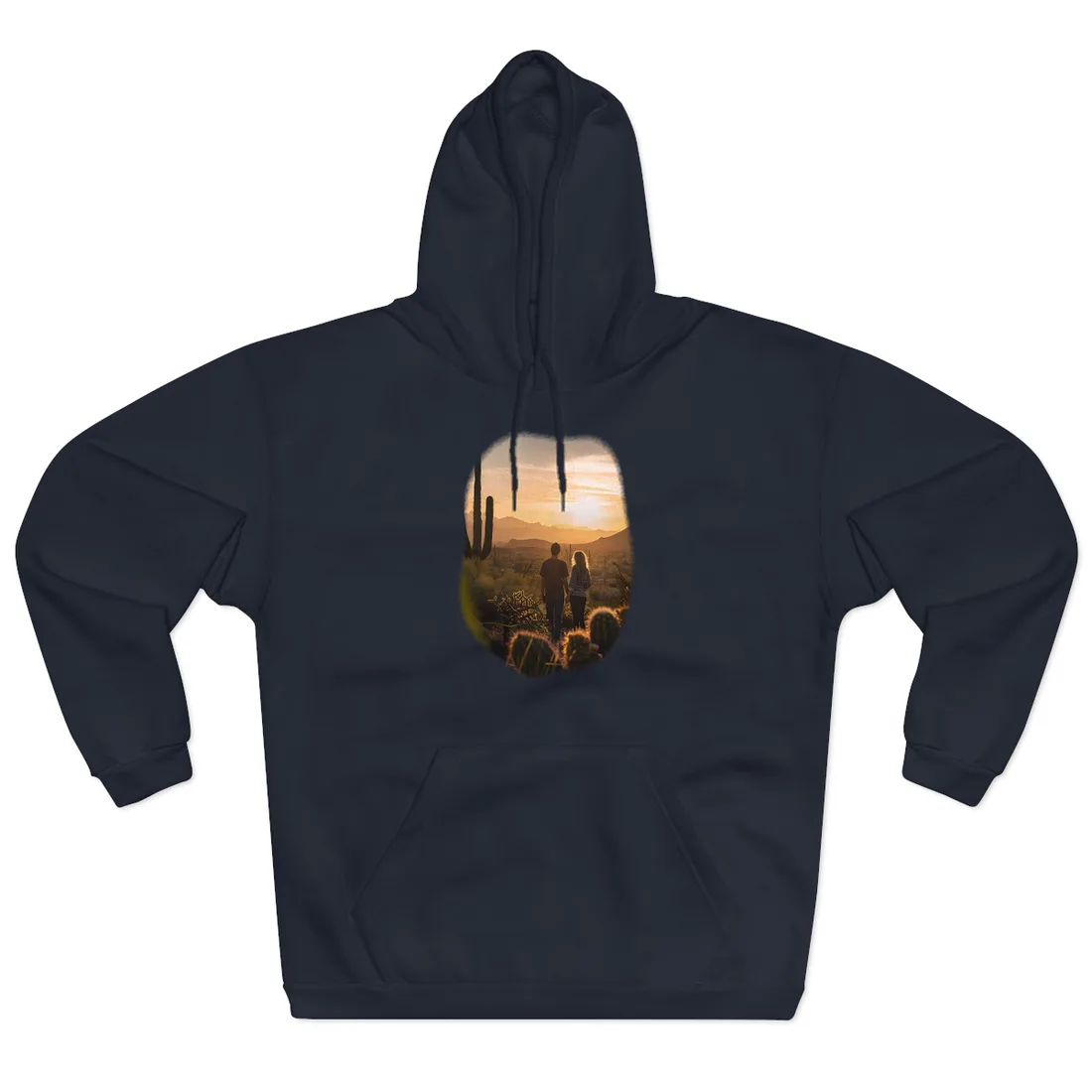 Serene Desert Sunset: Intimate Connection Digital Art - Hoodie (Navy)