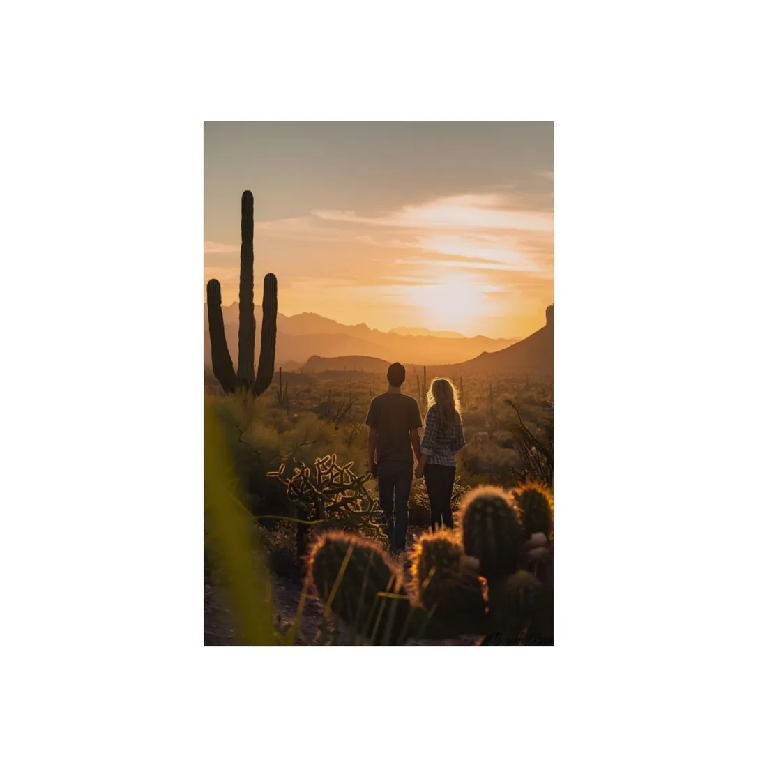 Serene Desert Sunset: Intimate Connection Digital Art - Metal Poster