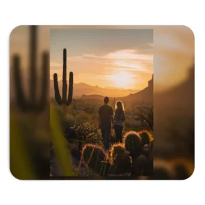 Couple Walking Desert at Sunset Mouse Pad
