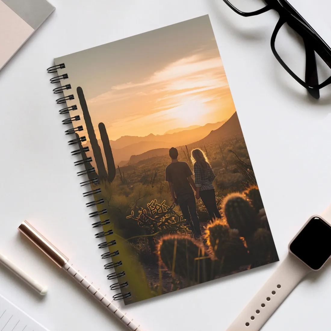 Serene Desert Sunset: Intimate Connection Digital Art - Spiral Notebook