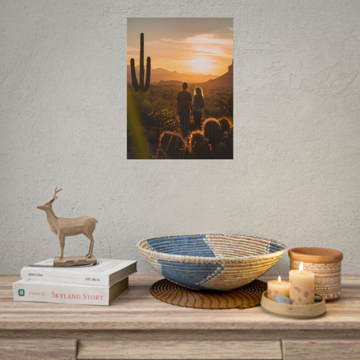 Serene Desert Sunset: Intimate Connection Digital Art - Poster