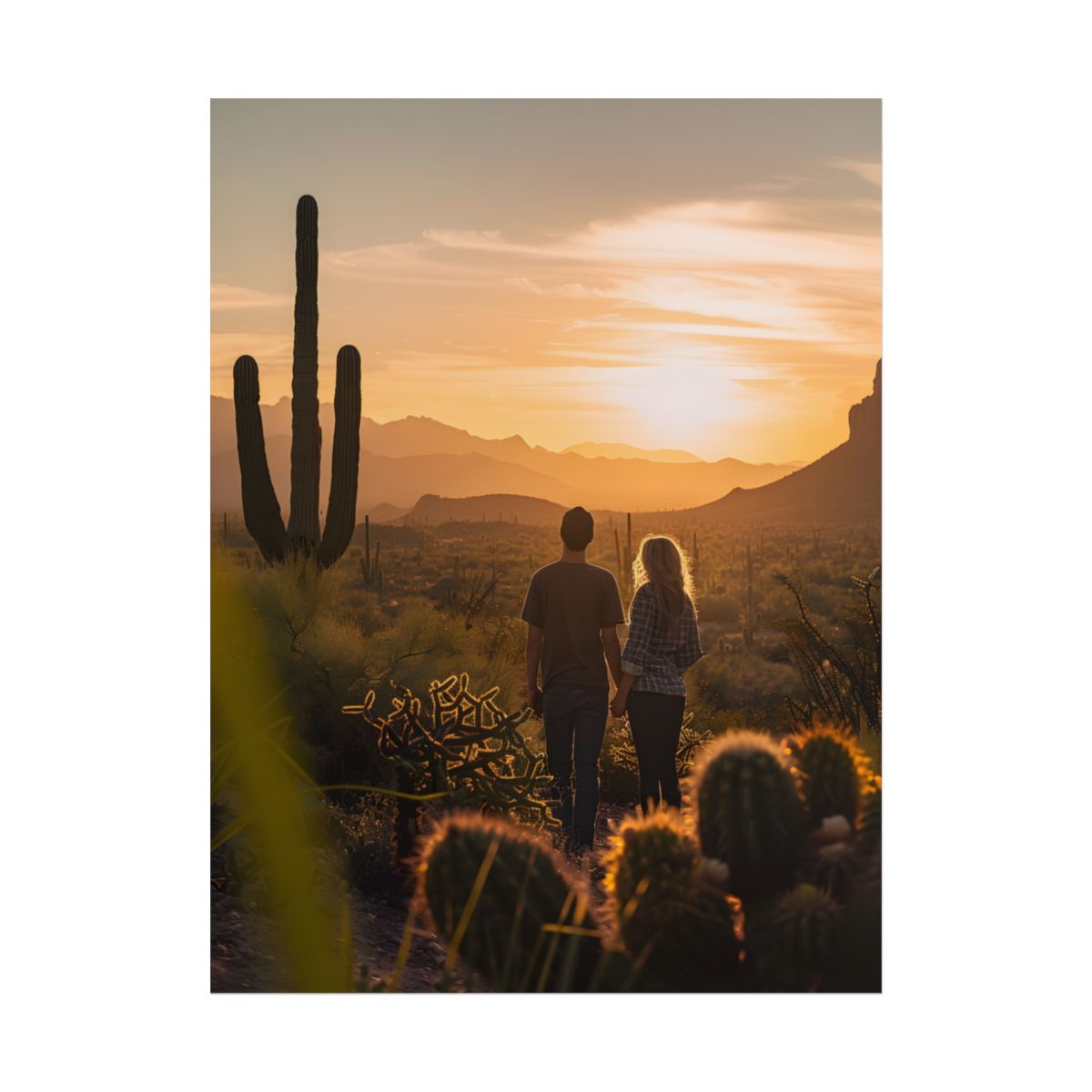 Serene Desert Sunset: Intimate Connection Digital Art - Poster