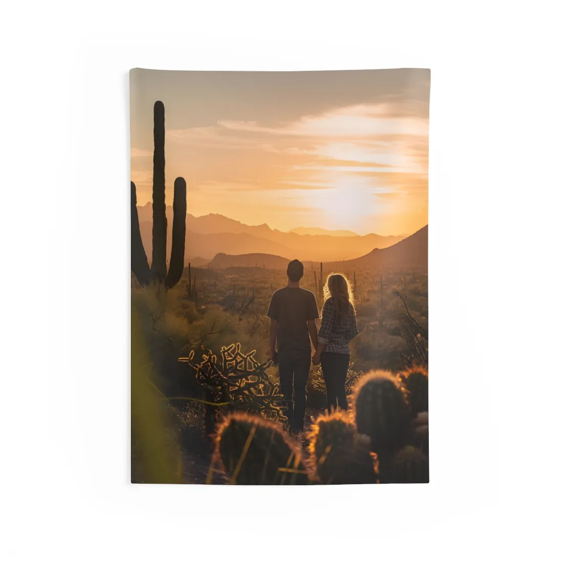 Serene Desert Sunset: Intimate Connection Digital Art - Wall Tapestry