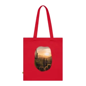 Couple Walking Desert at Sunset Tote Bag