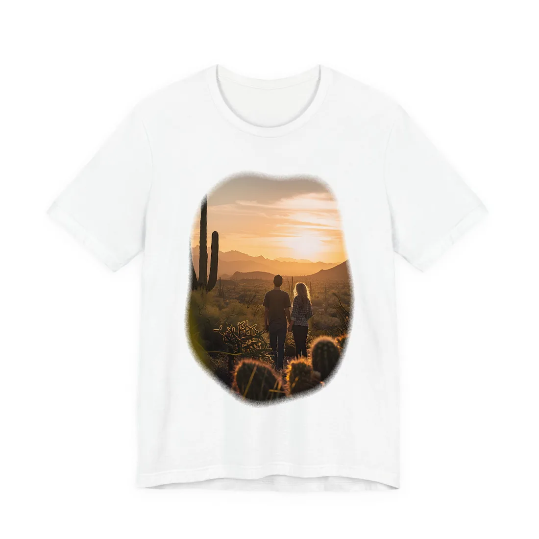 Serene Desert Sunset: Intimate Connection Digital Art - T-Shirt (White)