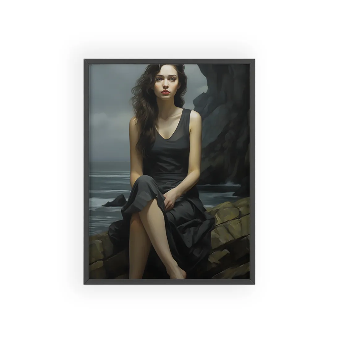 Serene Face with Glasses: Neutral Expression Art - Framed Poster