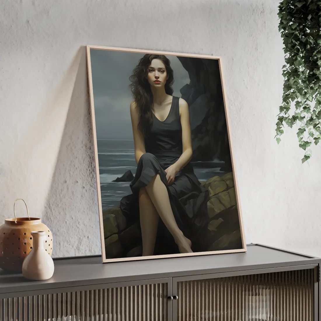 Serene Face with Glasses: Neutral Expression Art - Framed Poster