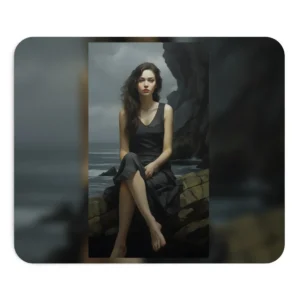 Woman Sitting on Rocky Coast Mouse Pad