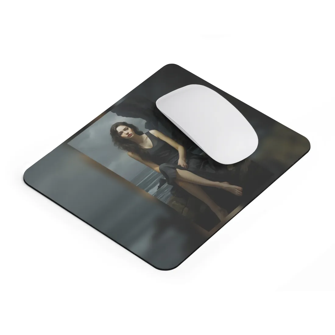 Serene Face with Glasses: Neutral Expression Art - Mouse Pad