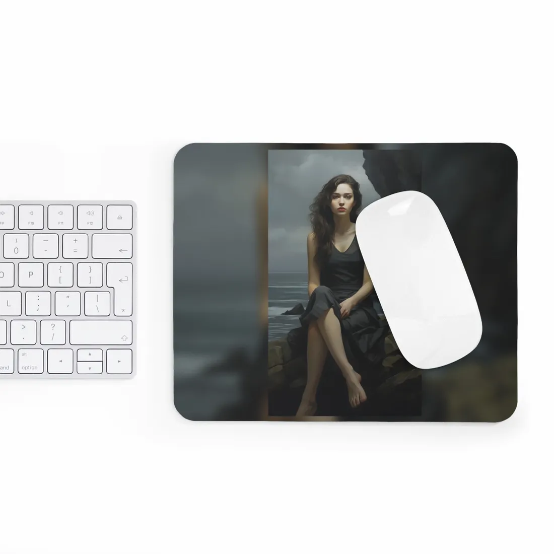 Serene Face with Glasses: Neutral Expression Art - Mouse Pad