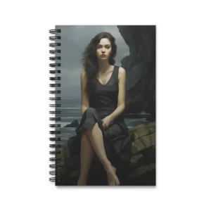 Woman Sitting on Rocky Coast Spiral Notebook