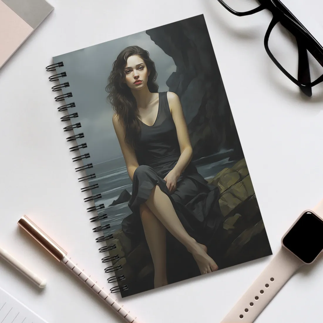 Serene Face with Glasses: Neutral Expression Art - Spiral Notebook