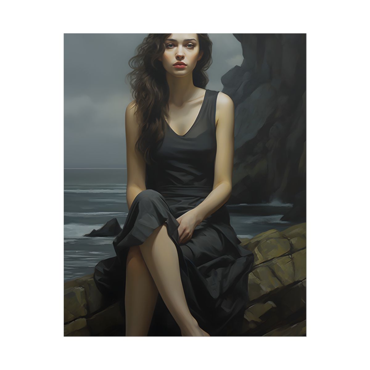 Serene Face with Glasses: Neutral Expression Art - Poster