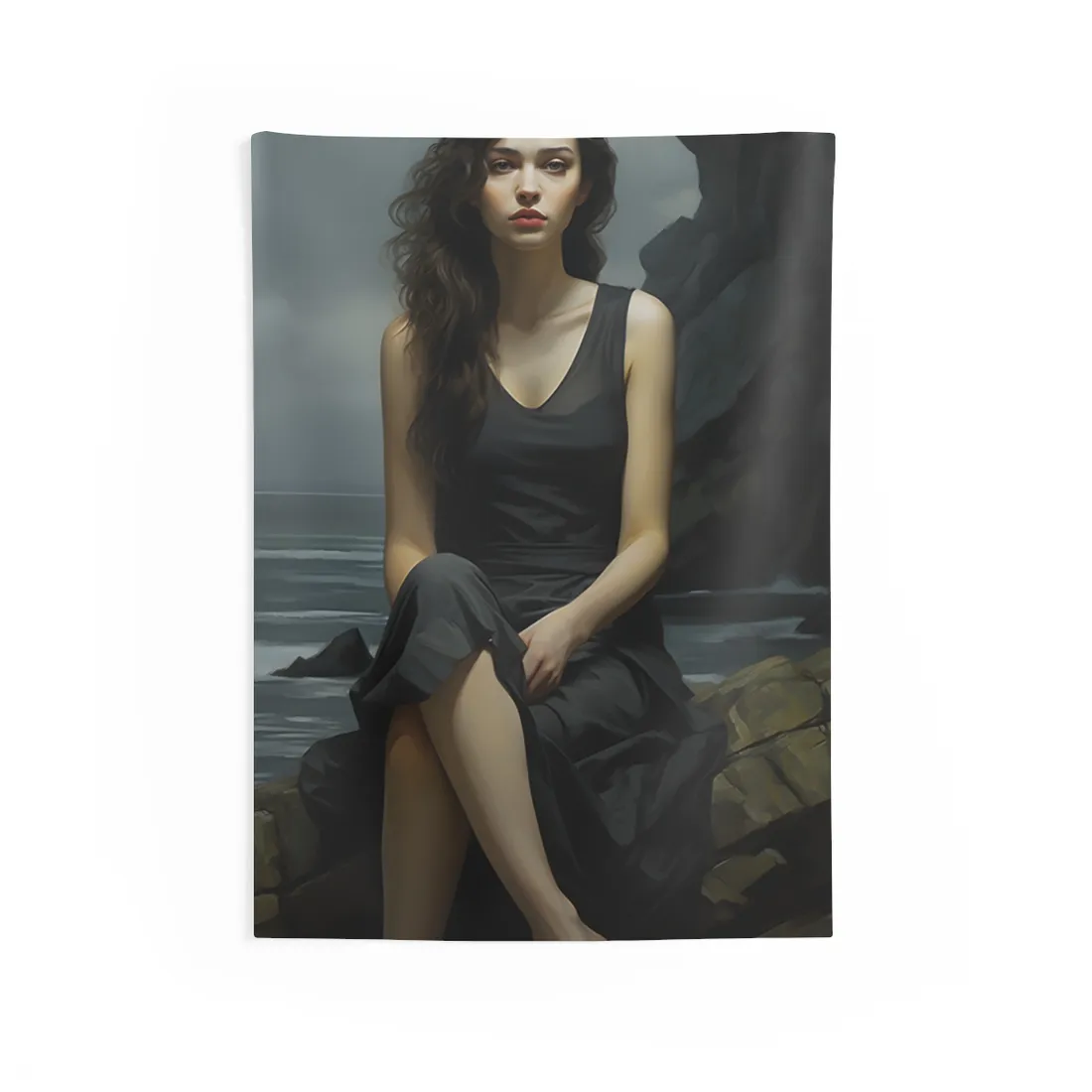 Serene Face with Glasses: Neutral Expression Art - Wall Tapestry