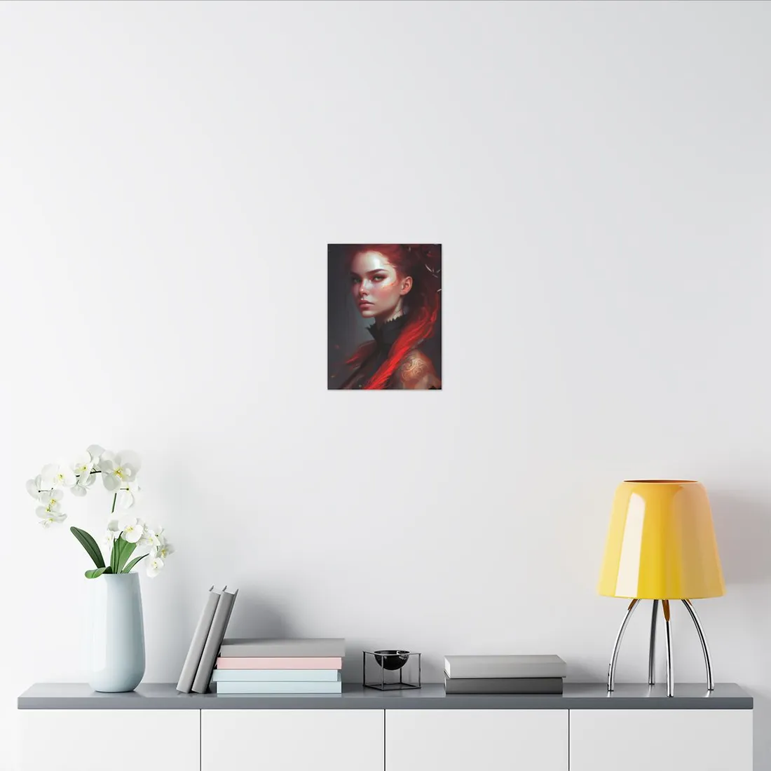 Serene Female Portrait: Red Hair Artwork in Elegant Dressing - Canvas