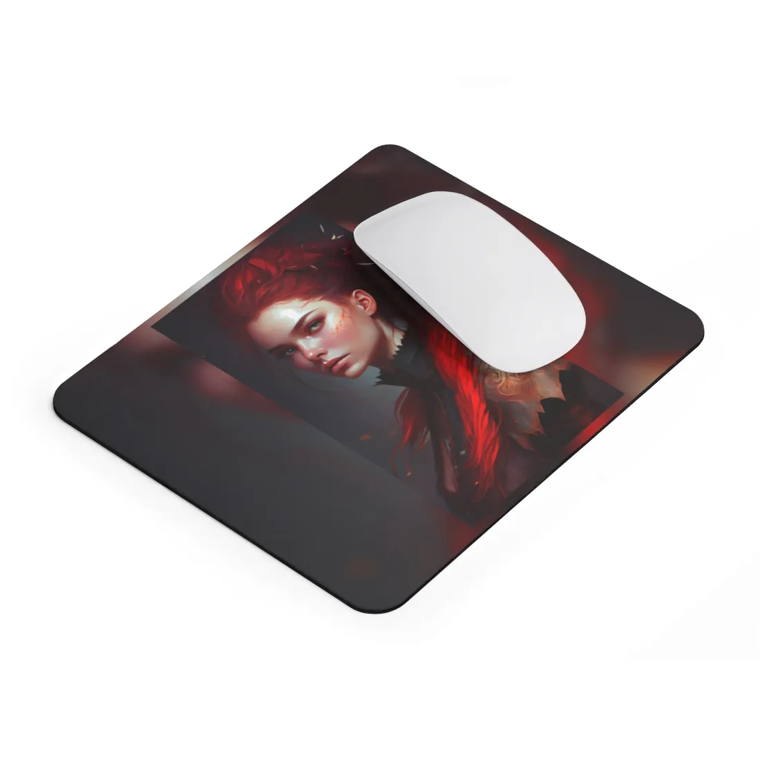 Serene Female Portrait: Red Hair Artwork in Elegant Dressing - Mouse Pad