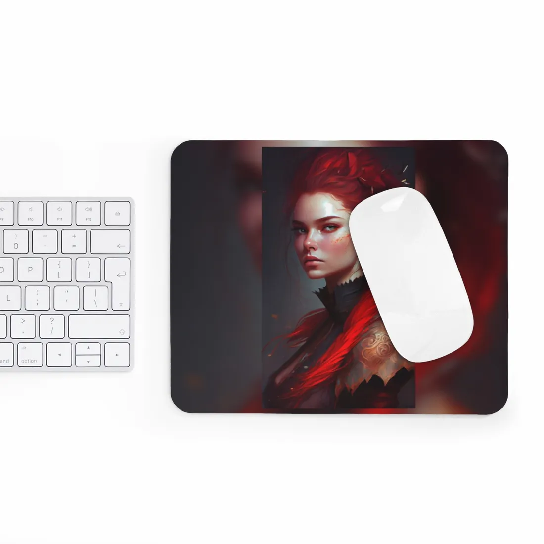 Serene Female Portrait: Red Hair Artwork in Elegant Dressing - Mouse Pad