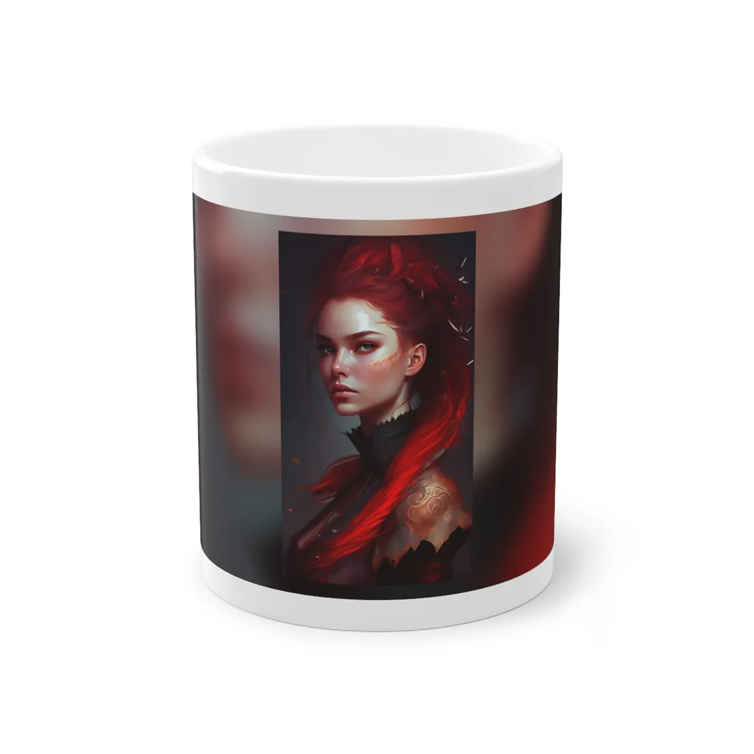 Serene Female Portrait: Red Hair Artwork in Elegant Dressing - Mug