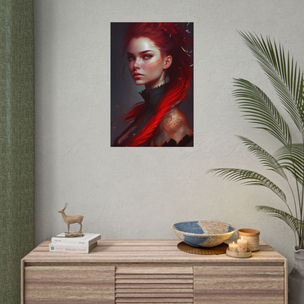 Serene Female Portrait: Red Hair Artwork in Elegant Dressing - Poster