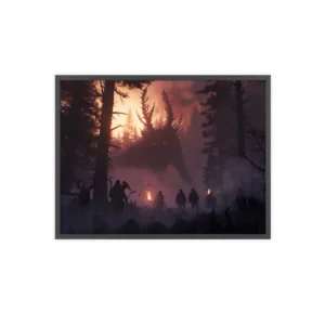 Hunters Facing a Forest Monster Framed Poster