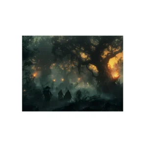 Armored Warriors in Misty Forest Metal Poster