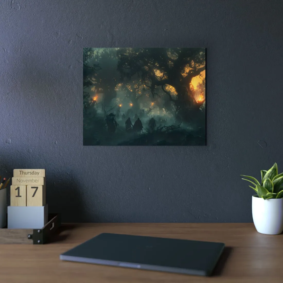Serene Forest Sunset: Peaceful People's Journey - Metal Poster