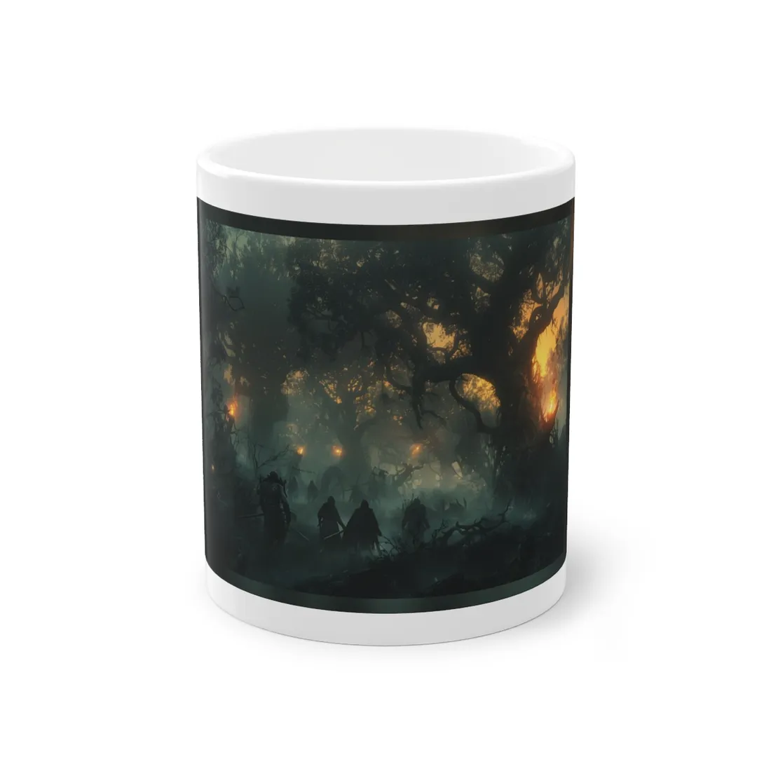 Serene Forest Sunset: Peaceful People's Journey - Mug