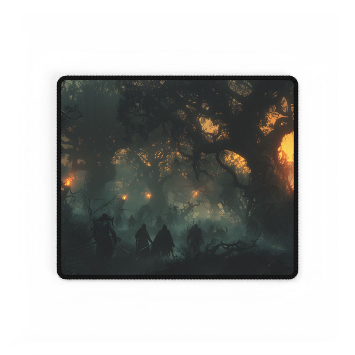 Serene Forest Sunset: Peaceful People's Journey - Desk Mat