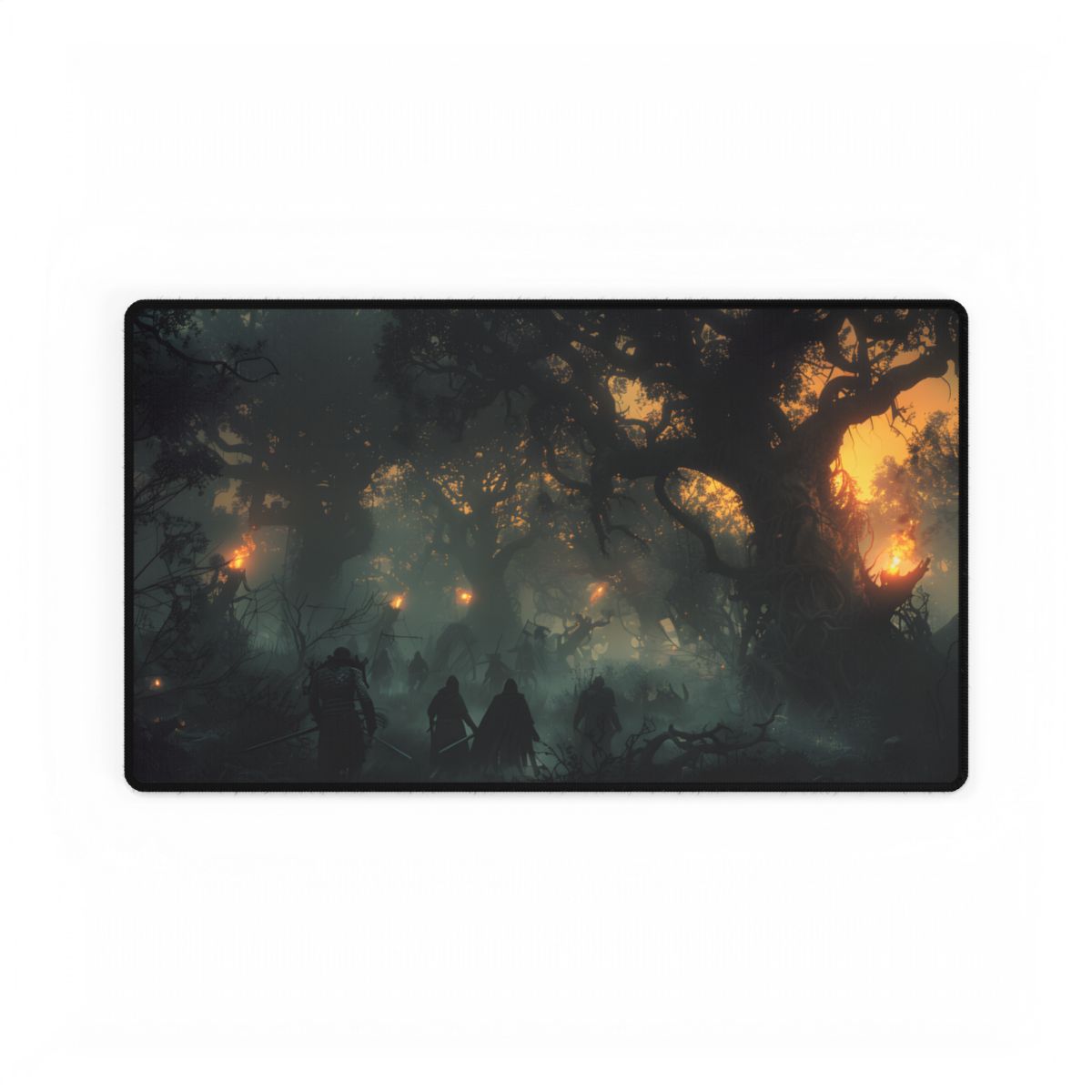 Serene Forest Sunset: Peaceful People's Journey - Desk Mat