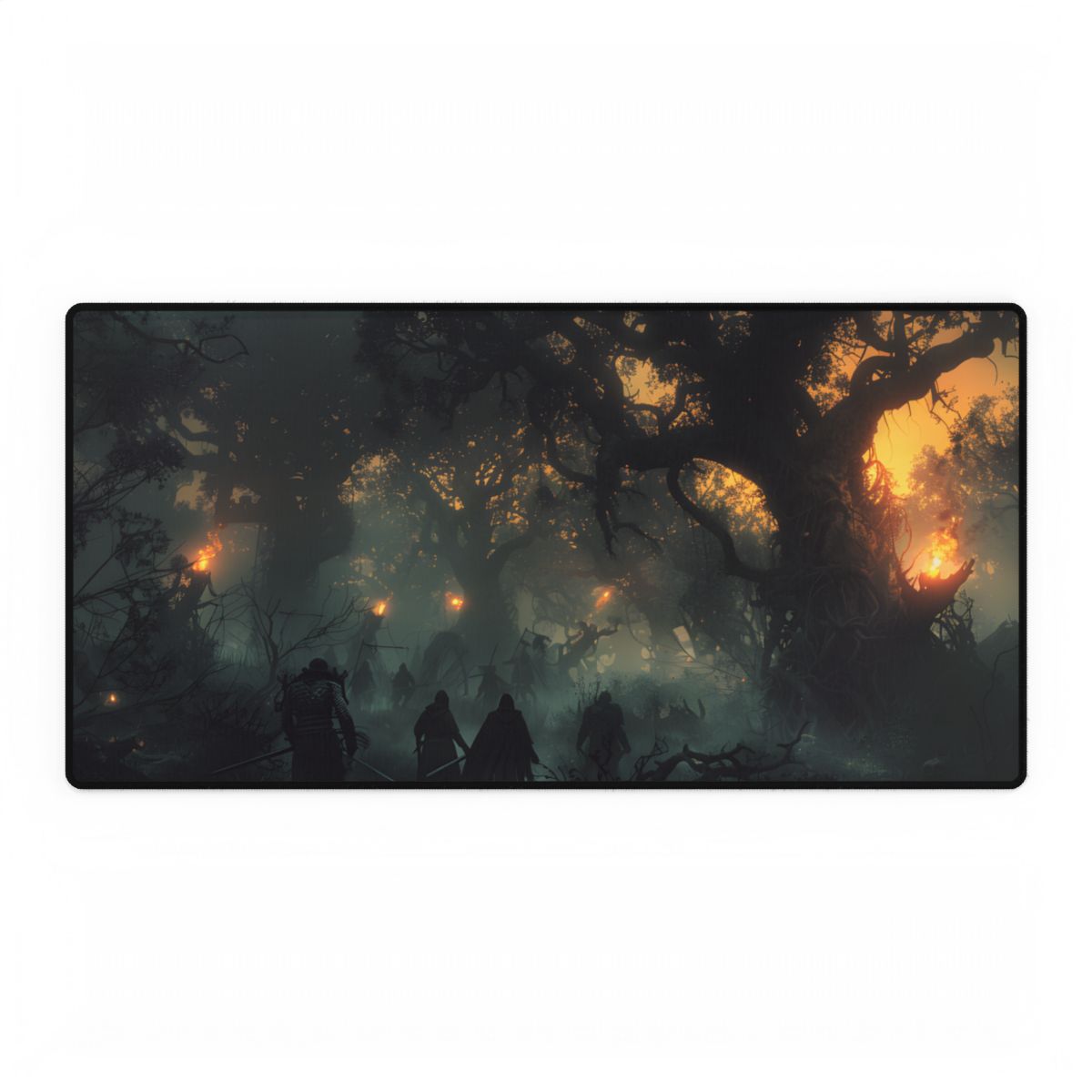 Serene Forest Sunset: Peaceful People's Journey - Desk Mat