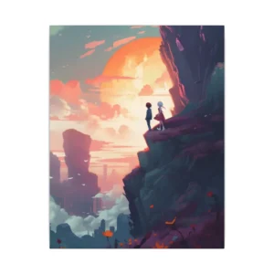 Figures on Cliff at Sunset Canvas Print