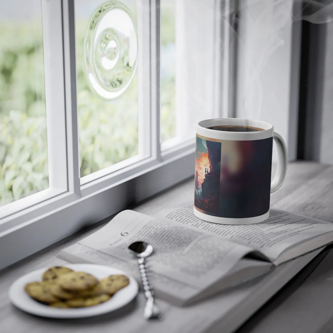 Serene Hilltop: Girl and Boy in Nature's Embrace - Mug